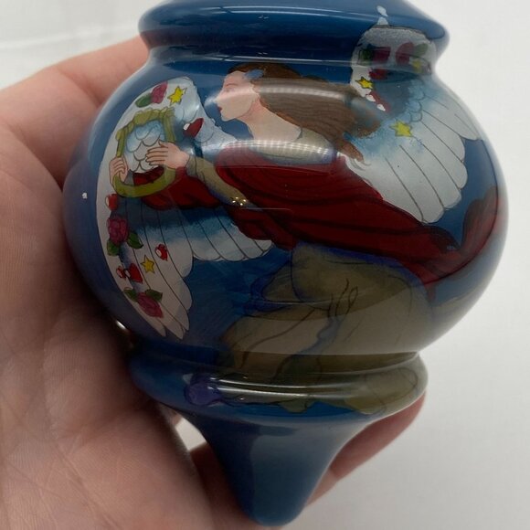 Angel hand painted glass Christmas tree ornament reverse painted turnip shape - Picture 2 of 8